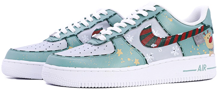 【客製化球鞋】 Nike Air Force 1 Low 07 空軍一號 聖誕夜 馴鹿 雪花 低筒 板鞋 女款 灰綠 Lookbook 【客製化球鞋】 Nike Air Force 1 Low 07 空軍一號 聖誕夜 馴鹿 雪花 低筒 板鞋 女款 灰綠