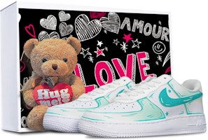 【客製化球鞋】Nike Air Force 1 Low ‘07 二次元線條 薄荷藍 特殊鞋盒 附小熊 防滑 低筒 板鞋 女款 藍白 Buy 【客製化球鞋】Nike Air Force 1 Low ‘07 二次元線條 薄荷藍 特殊鞋盒 附小熊 防滑 低筒 板鞋 女款 藍白