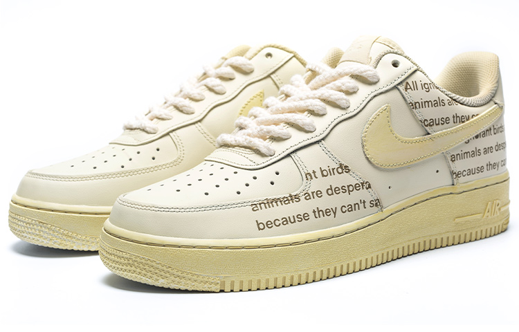 Lookbook (W) [Kasut Custom] Nike Air Force 1 Rendah 'Cetakan Surat Khabar Lama - Beige' DD8959-100(Team1-女款做旧氧化报纸字体)
