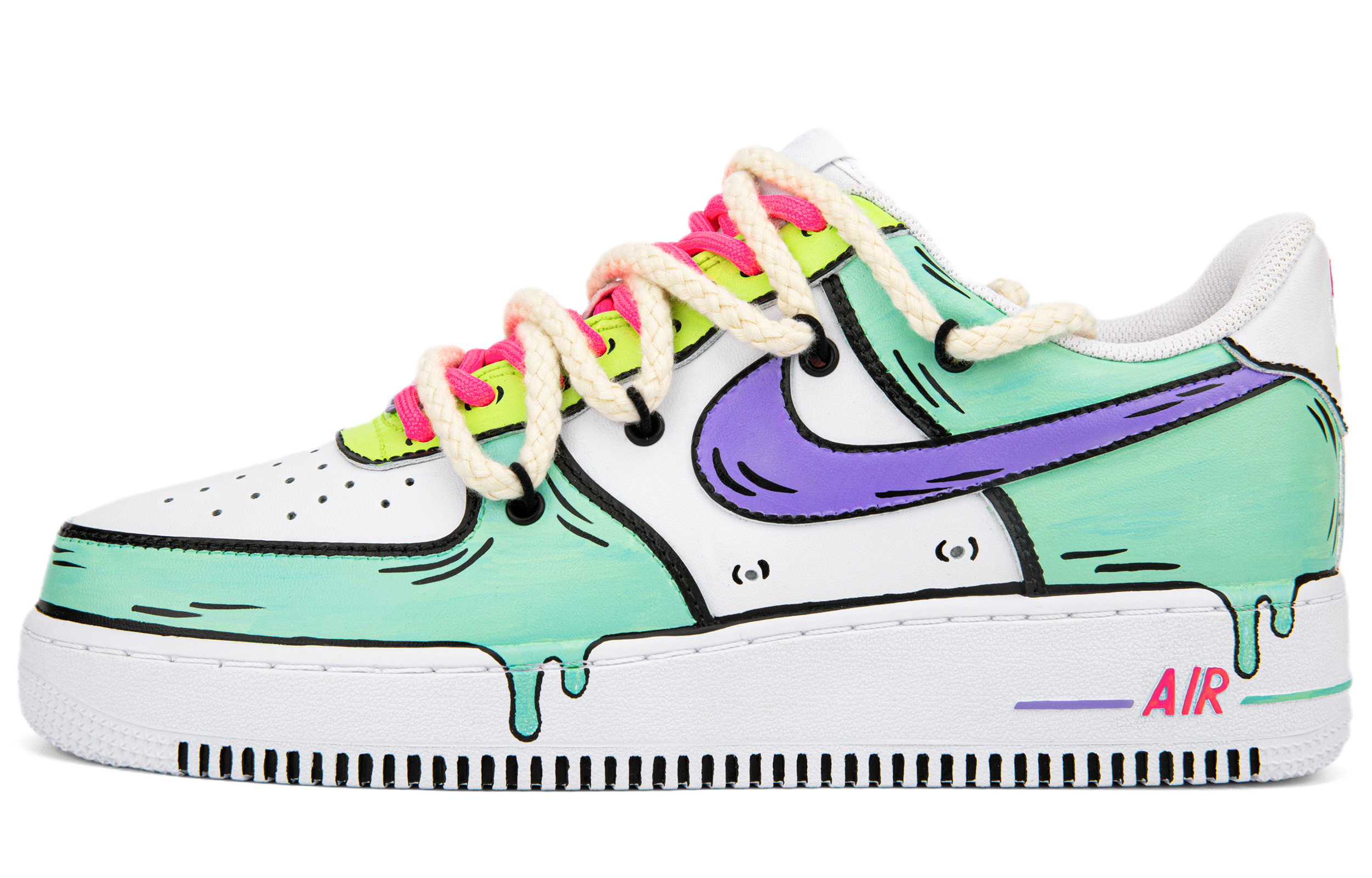 Buy 【定製球鞋】 Nike Air Force 1 Low 空軍一號 動漫二次元 塗鴉解構雙鞋帶 融化 低筒 板鞋 女款 白綠紫