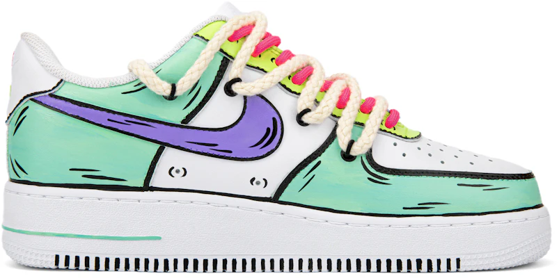 【定製球鞋】 Nike Air Force 1 Low 空軍一號 動漫二次元 塗鴉解構雙鞋帶 融化 低筒 板鞋 女款 白綠紫 Order 【定製球鞋】 Nike Air Force 1 Low 空軍一號 動漫二次元 塗鴉解構雙鞋帶 融化 低筒 板鞋 女款 白綠紫