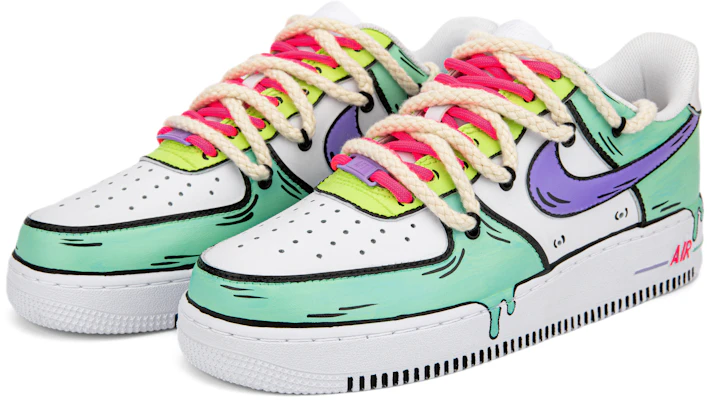 【定製球鞋】 Nike Air Force 1 Low 空軍一號 動漫二次元 塗鴉解構雙鞋帶 融化 低筒 板鞋 女款 白綠紫 Lookbook 【定製球鞋】 Nike Air Force 1 Low 空軍一號 動漫二次元 塗鴉解構雙鞋帶 融化 低筒 板鞋 女款 白綠紫