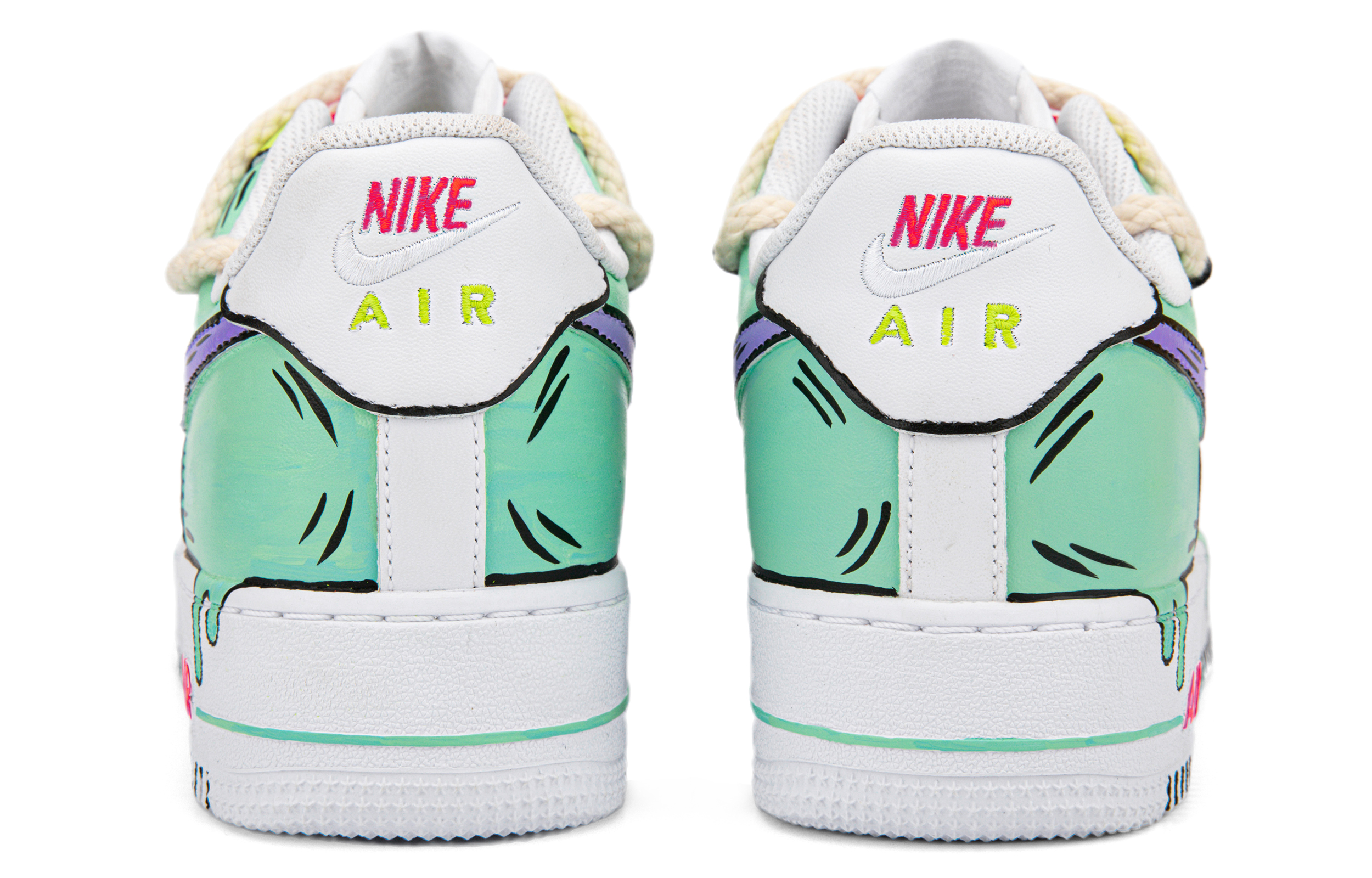 Shop 【定製球鞋】 Nike Air Force 1 Low 空軍一號 動漫二次元 塗鴉解構雙鞋帶 融化 低筒 板鞋 女款 白綠紫