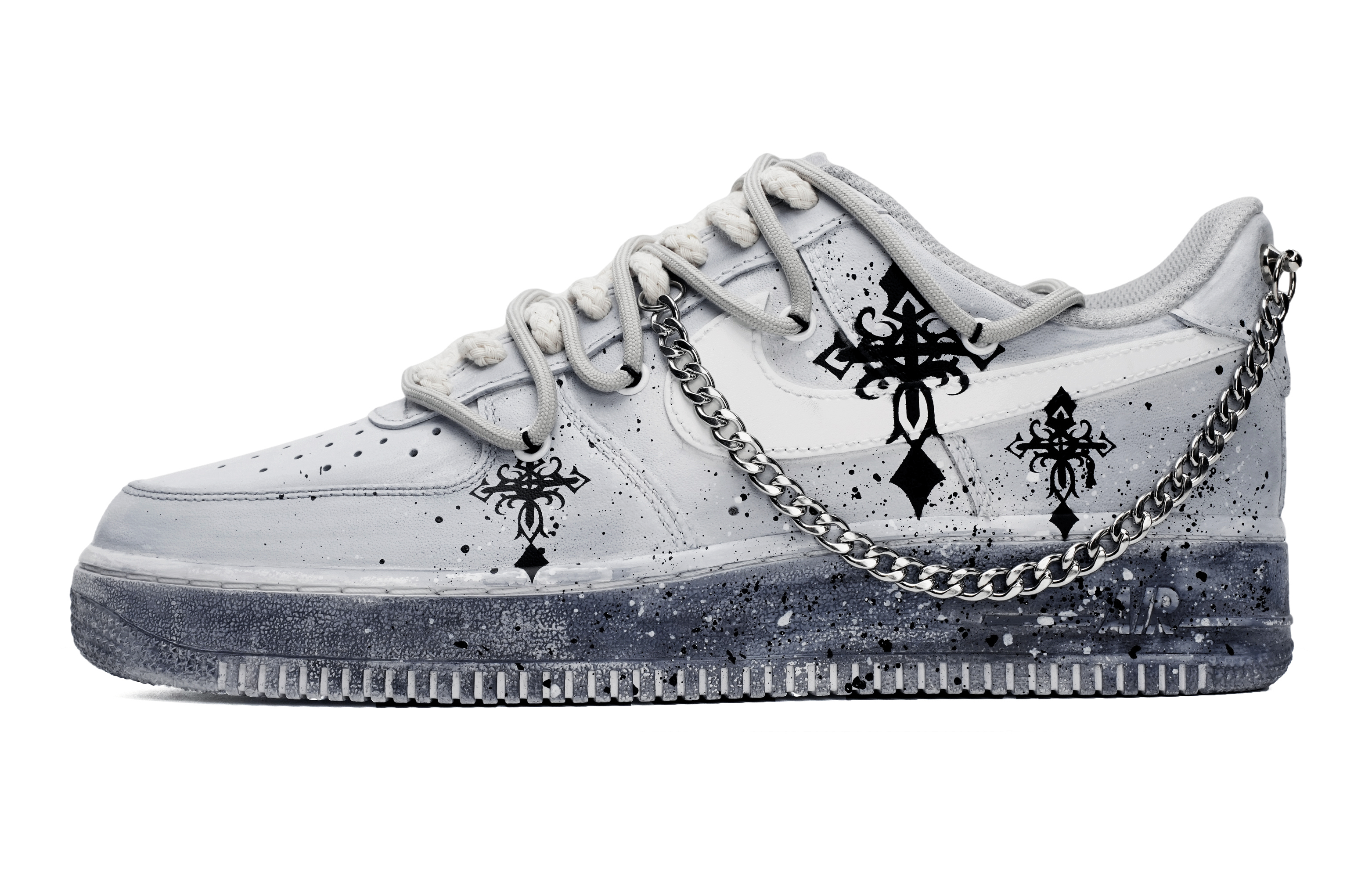 [Custom Shoes] (Women) Nike Air Force 1 Low 'Baptism Hand-Painted Ink Grey Black'