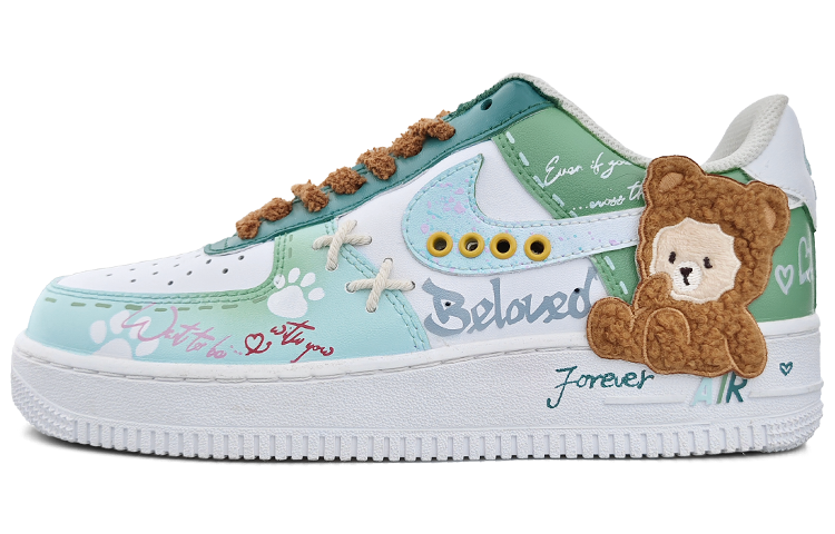 [Custom Shoes] (W) Nike Air Force 1 Low 'Bear Graffiti Embroidery White-Blue-Green'