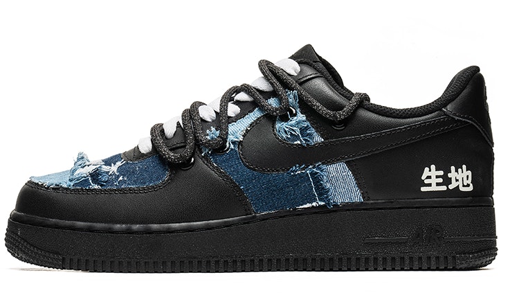 custom-shoes-women-nike-air-force-1-low-black-blue-wild-crane