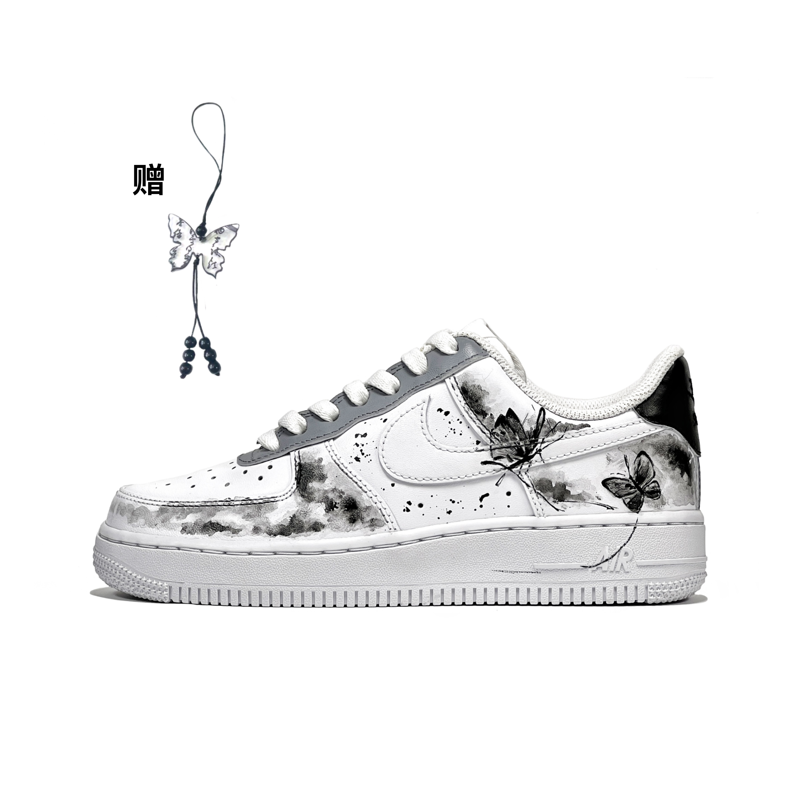 [Custom Shoes] (W) Nike Air Force 1 Low 'Black Grey Ink Butterfly'