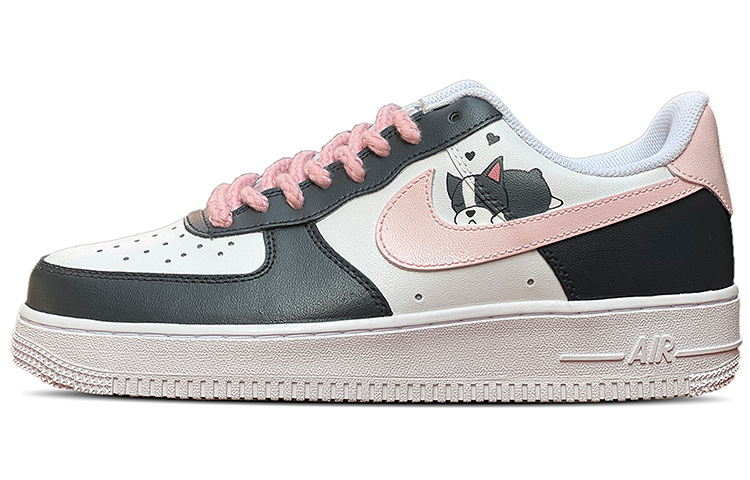 Buy 【定制球鞋】Nike Air Force 1 Low Triple White 空軍一號 可愛 法鬥 小狗 黑粉撞色 麻繩鞋帶 手繪彩繪 低幫 板鞋 女款 黑白粉