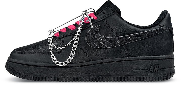 custom-shoes-women-nike-air-force-1-low-black-pink-starry-pendant