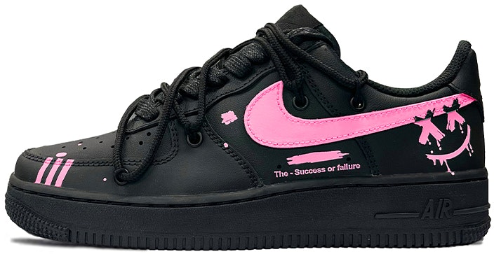 custom-shoes-women-nike-air-force-1-low-black-pink-cartoon-smile