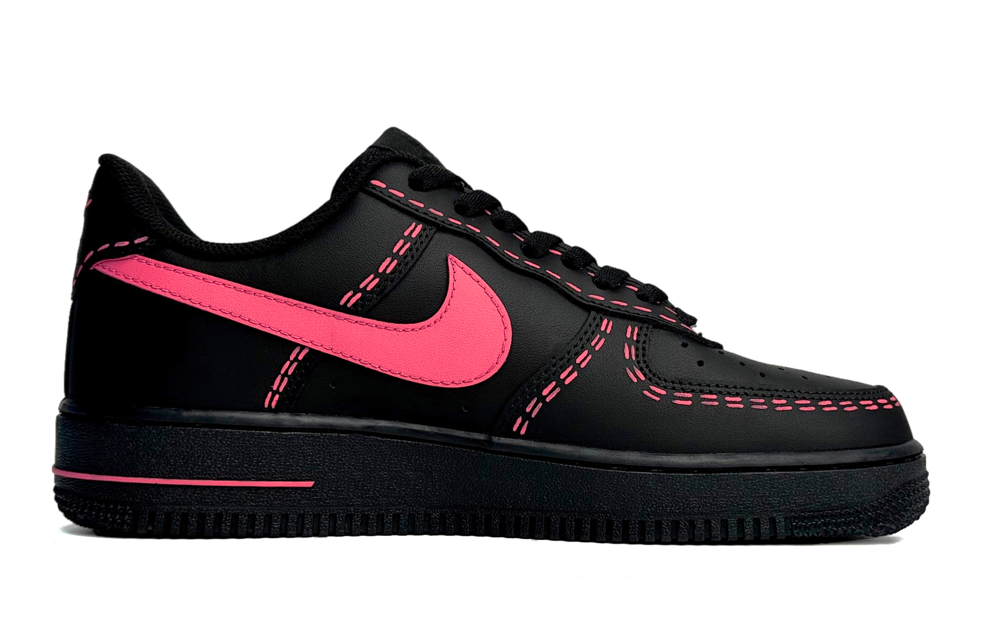 Order (W) [Sepatu Kustom] Nike Air Force 1 Low 'Hitam dan Jahitan Rose Pink' DD8959-001(Team87-玫红缝线女款黑粉)