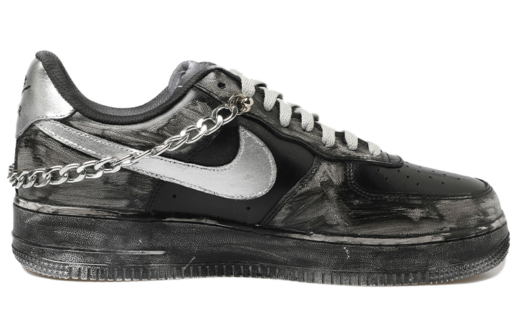 Order (W) [Sepatu Custom] Nike Air Force 1 Low 'Hitam Perak' DD8959-100(Team拾玖-黑色链条锁女S-BOX)