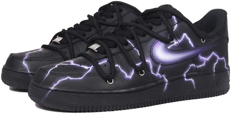 【定制球鞋】Nike Air Force 1 Low 閃電 解構鞋帶 低幫 板鞋 女款 黑紫 Lookbook 【定制球鞋】Nike Air Force 1 Low 閃電 解構鞋帶 低幫 板鞋 女款 黑紫