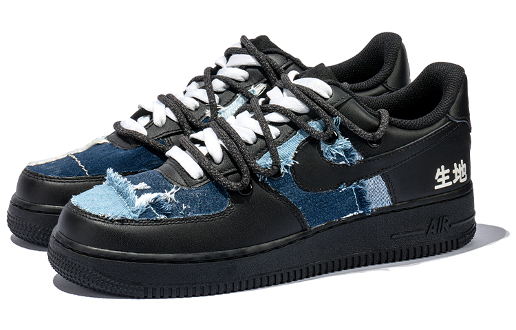 Lookbook (W) [Kasut Custom] Nike Air Force 1 Low 'Hitam Biru Vintage Deconstructed' DD8959-001(TeamB-女款生地H-BOX)