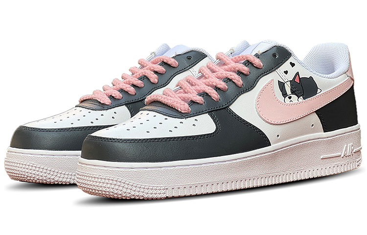 Lookbook 【定制球鞋】Nike Air Force 1 Low Triple White 空軍一號 可愛 法鬥 小狗 黑粉撞色 麻繩鞋帶 手繪彩繪 低幫 板鞋 女款 黑白粉
