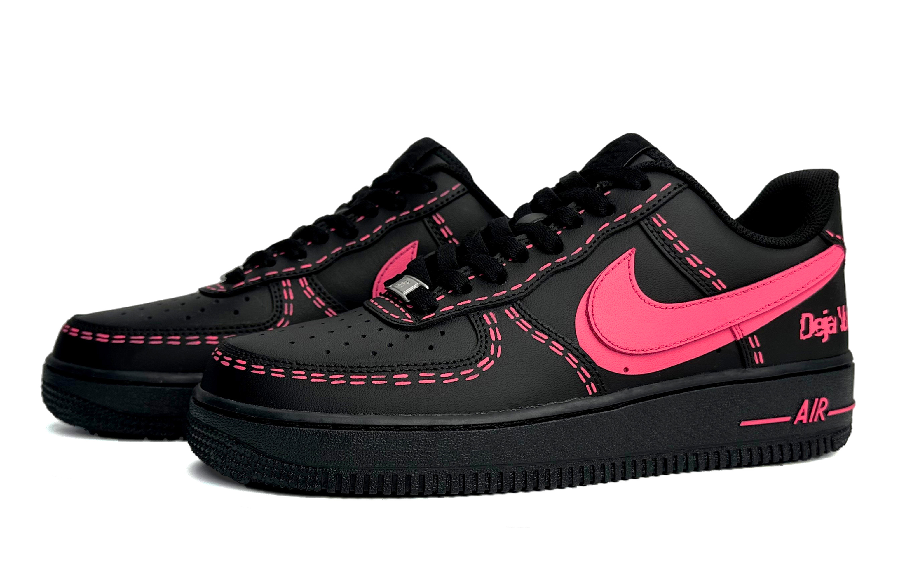 Lookbook (W) [Sepatu Kustom] Nike Air Force 1 Low 'Hitam dan Jahitan Rose Pink' DD8959-001(Team87-玫红缝线女款黑粉)