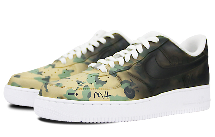 Lookbook (W) [Sepatu Custom] Nike Air Force 1 Low 'Camo Hitam Kuning Hijau Dilukis Tangan' 314192-117(Team叁-女款喷绘手绘迷彩温变军事)