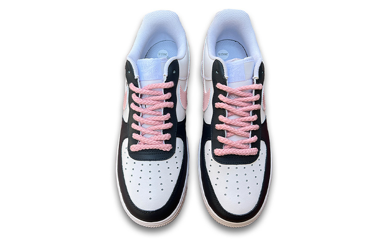 Shop 【定制球鞋】Nike Air Force 1 Low Triple White 空軍一號 可愛 法鬥 小狗 黑粉撞色 麻繩鞋帶 手繪彩繪 低幫 板鞋 女款 黑白粉