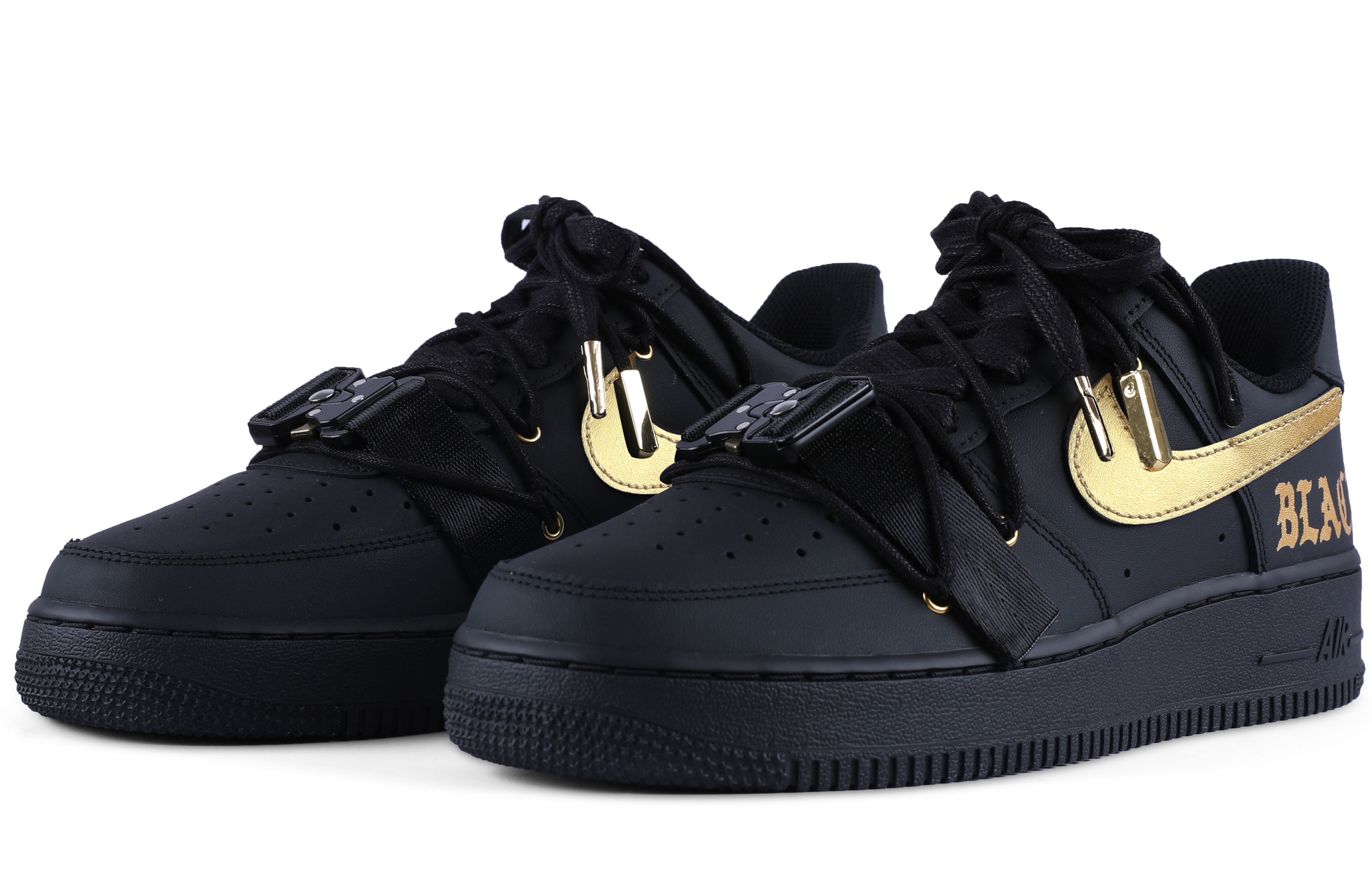 Shop 【訂製球鞋】Nike Air Force 1 Low 07 空軍一號 黑武士 暗黑 街頭 作風 低筒 板鞋 女款 黑金