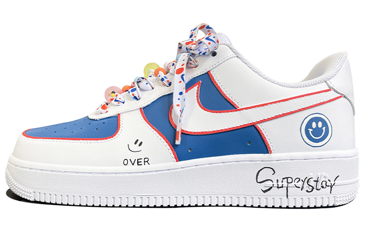 Buy (W) Zapatillas Nike Air Force 1 Low 'Azul Blanco Pintura Spray Grafiti' DD8959-100(TeamD-女款笑脸手绘涂鸦白蓝)