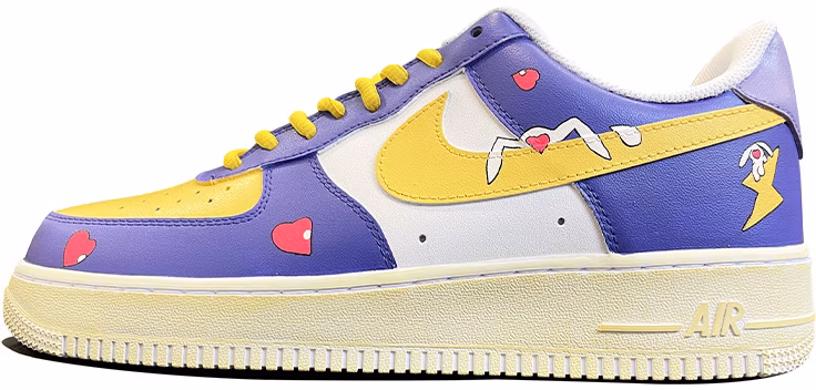 custom-shoes-women-nike-air-force-1-low-blue-yellow-custom-doodle