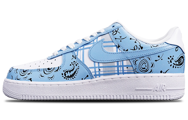 Buy (W) [Sepatu Kustom] Nike Air Force 1 Low 'Biru dan Putih Kotak Bunga Jambu' DD8959-100(TeamT-格纹腰果花蓝白S-BOX)