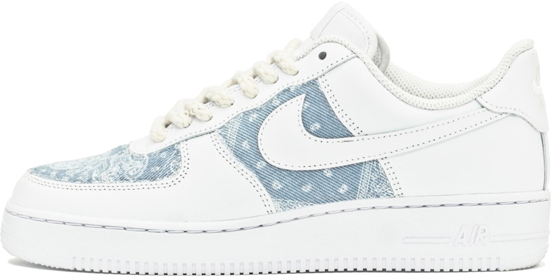 【客製球鞋】 Nike Air Force 1 Low 古布系列 不規則腰果花 縫紉 破壞毛邊 低筒 板鞋 女款 藍色 Order 【客製球鞋】 Nike Air Force 1 Low 古布系列 不規則腰果花 縫紉 破壞毛邊 低筒 板鞋 女款 藍色