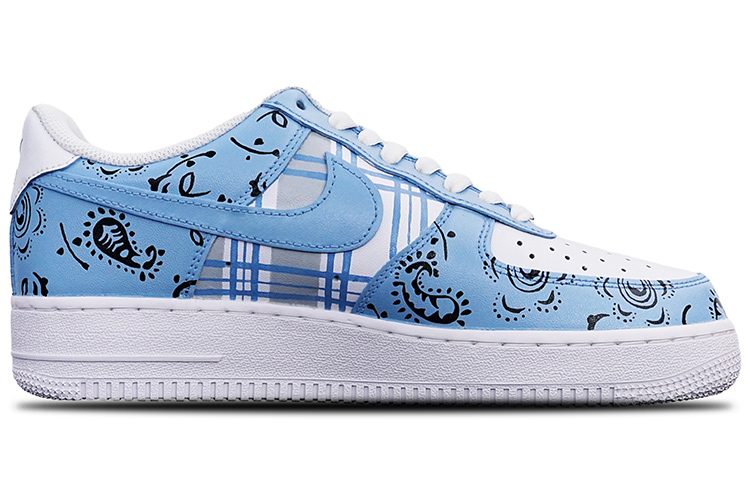 Order (W) [Sepatu Kustom] Nike Air Force 1 Low 'Biru dan Putih Kotak Bunga Jambu' DD8959-100(TeamT-格纹腰果花蓝白S-BOX)