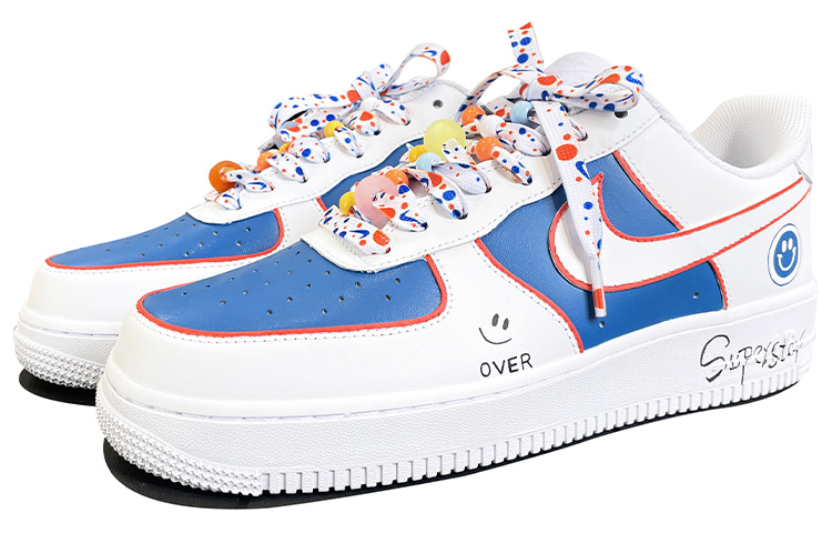Lookbook (W) Zapatillas Nike Air Force 1 Low 'Azul Blanco Pintura Spray Grafiti' DD8959-100(TeamD-女款笑脸手绘涂鸦白蓝)