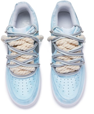 【定制球鞋】 Nike Air Force 1 Low "T10" 雙鞋帶 手繪噴繪 特殊鞋盒 低幫 板鞋 女款 藍灰 Shop 【定制球鞋】 Nike Air Force 1 Low "T10" 雙鞋帶 手繪噴繪 特殊鞋盒 低幫 板鞋 女款 藍灰