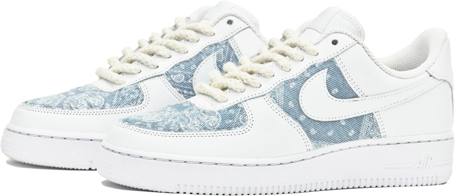 【客製球鞋】 Nike Air Force 1 Low 古布系列 不規則腰果花 縫紉 破壞毛邊 低筒 板鞋 女款 藍色 Shop 【客製球鞋】 Nike Air Force 1 Low 古布系列 不規則腰果花 縫紉 破壞毛邊 低筒 板鞋 女款 藍色