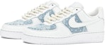 Shop 【客製球鞋】 Nike Air Force 1 Low 古布系列 不規則腰果花 縫紉 破壞毛邊 低筒 板鞋 女款 藍色