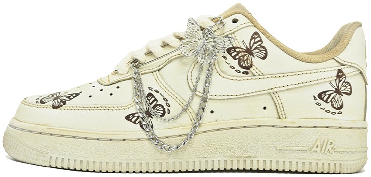 custom-shoes-women-nike-air-force-1-low-butterfly-vintage-chain-cream-brown