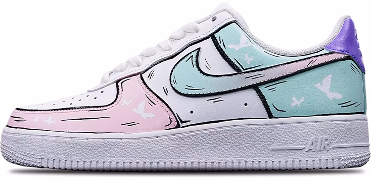 custom-shoes-women-nike-air-force-1-low-butterfly-and-ninja-green-pink-white