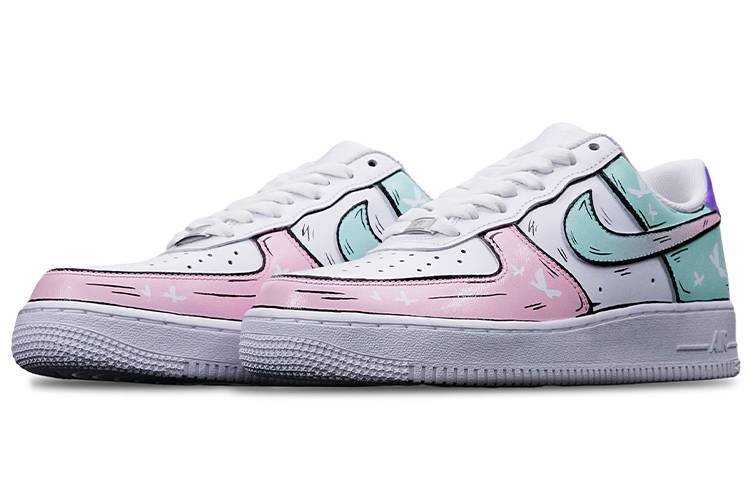 Lookbook (W) [Sepatu Kustom] Nike Air Force 1 Low 'Butterfly & Ninja Hijau Pink Putih' DD8959-100(Teamone-女款蝴蝶忍绿粉白)