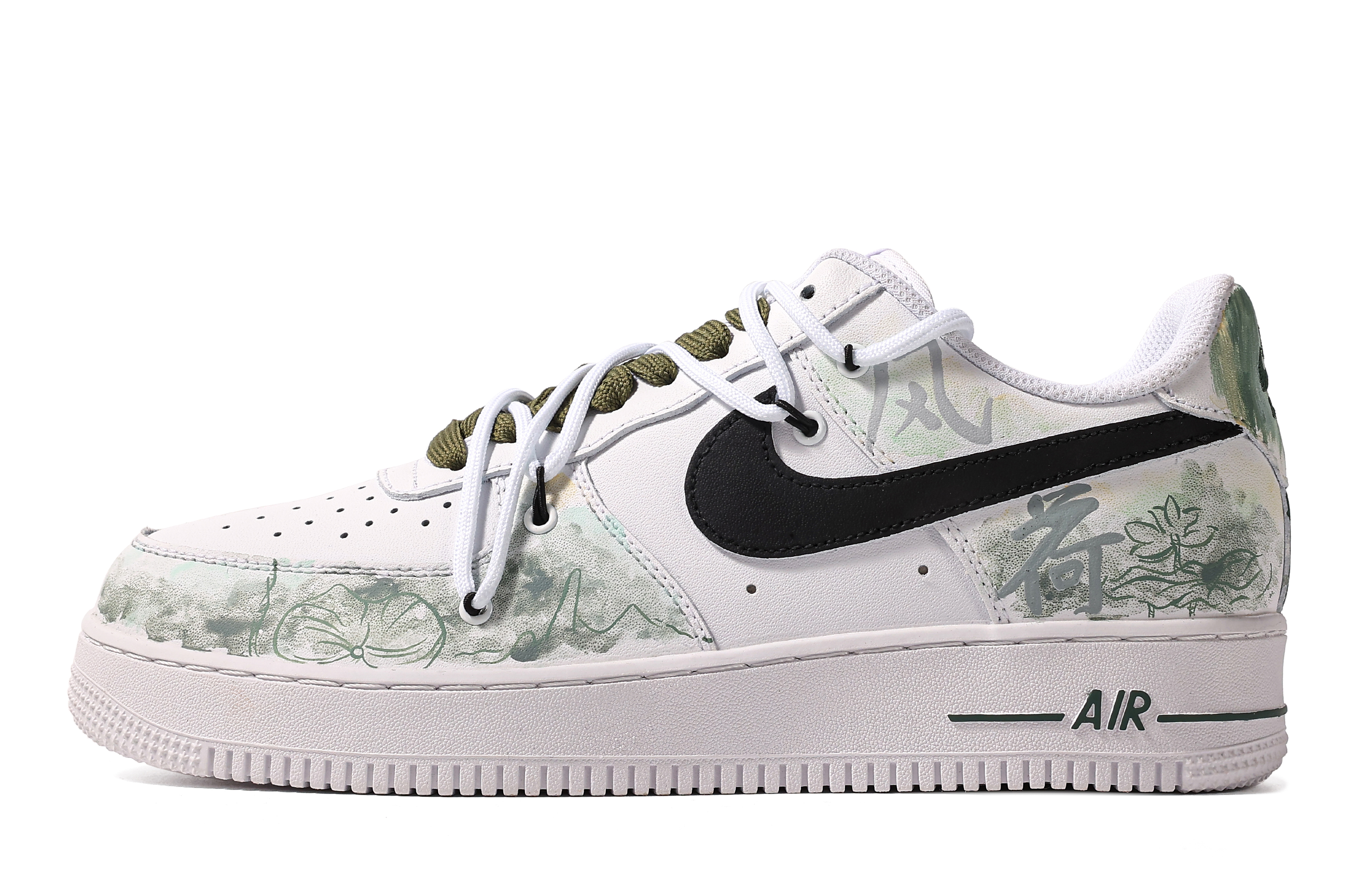 Buy (W) 【定制鞋】耐克空军一号低帮"书法灰绿" DD8959-100(TeamM-女款一举风荷S-BOX)