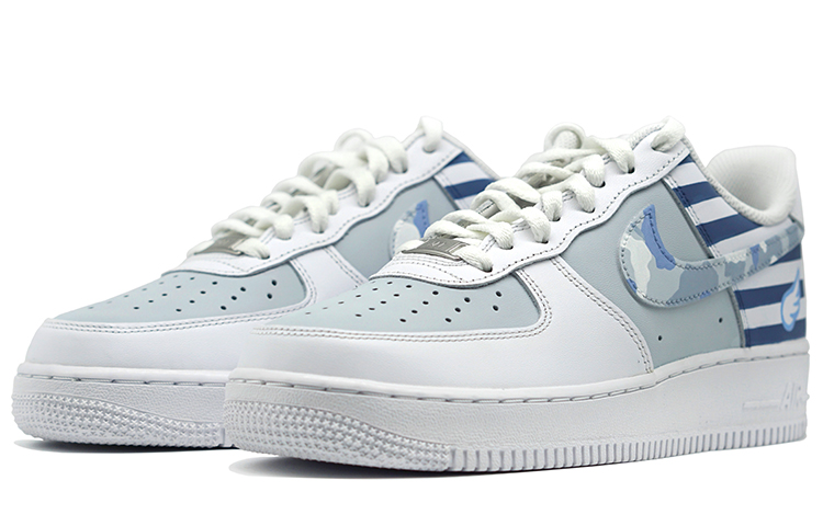Lookbook 【定制球鞋】Nike Air Force 1 Low 空軍一號 空海軍 海魂衫 噴繪 迷彩 風主題定制 休閒 防滑耐磨 低筒 板鞋 女款 灰白藍