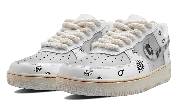 Lookbook (W) 【カスタムシューズ】(女性用) ナイキ エアフォース1 ロー 'カシューフラワーバイブ' 315115-112(Team-E女款腰果花做旧黑白)