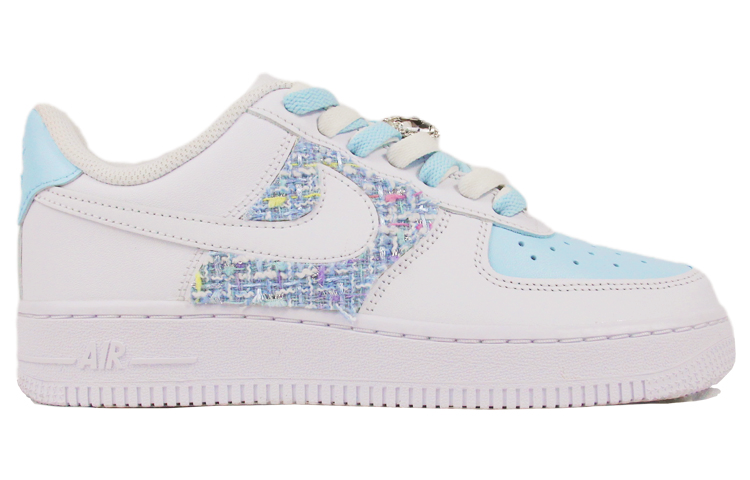 Order (W) 나이키 에어포스1 로우 "샤넬風 블루 패치워크" (커스텀) DD8959-100(TeamJ-女款喷绘拼贴白蓝)