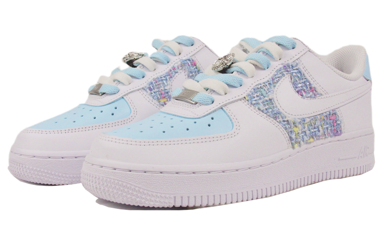 Lookbook (W) 나이키 에어포스1 로우 "샤넬風 블루 패치워크" (커스텀) DD8959-100(TeamJ-女款喷绘拼贴白蓝)