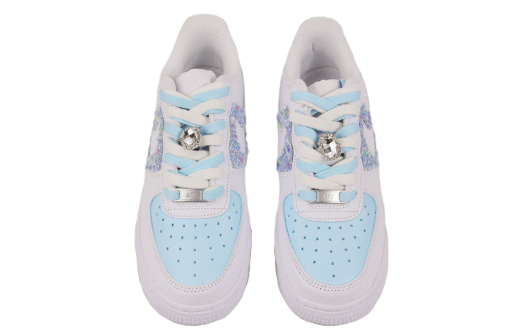 Shop (W) 나이키 에어포스1 로우 "샤넬風 블루 패치워크" (커스텀) DD8959-100(TeamJ-女款喷绘拼贴白蓝)