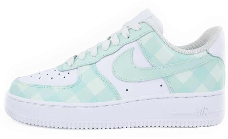 custom-shoes-women-nike-air-force-1-low-checkered-cartoon-white-green