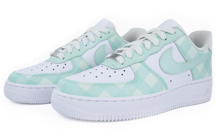 Lookbook 【定製球鞋】Nike Air Force 1 Low 空軍一號 格紋 棋盤格 卡通 低幫 板鞋 女款 白綠