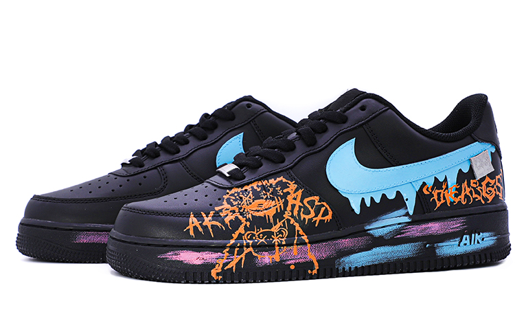 Lookbook (W) [Kasut Custom] Nike Air Force 1 Low 'Malam Krismas Beruang Hitam Grafiti' DD8959-001(TeamM-女款圣诞夜小熊黑色黑橙)