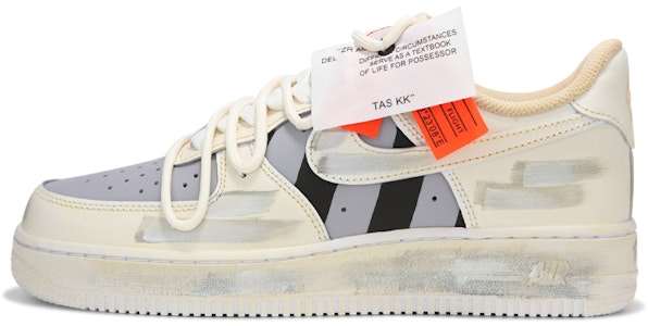 【定製球鞋】 Nike Air Force 1 Low 空軍一號 熱浪高街 貼標 條紋 做舊 復古 低筒 板鞋 女款 米白灰 Buy 【定製球鞋】 Nike Air Force 1 Low 空軍一號 熱浪高街 貼標 條紋 做舊 復古 低筒 板鞋 女款 米白灰