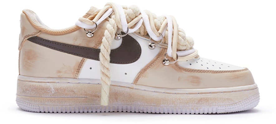 【定制球鞋】Nike Air Force 1 Low "T10" 雙鞋帶 手繪噴繪 低幫 板鞋 女款 白棕 Order 【定制球鞋】Nike Air Force 1 Low "T10" 雙鞋帶 手繪噴繪 低幫 板鞋 女款 白棕