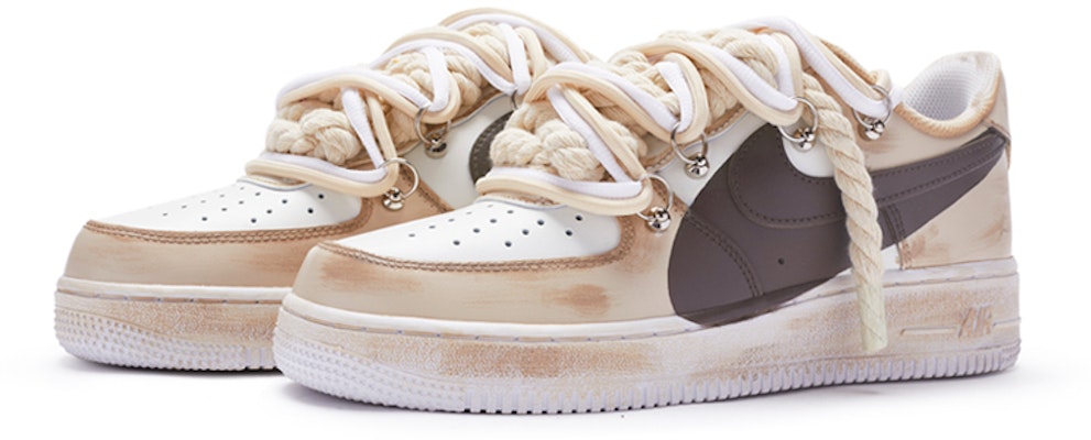 【定制球鞋】Nike Air Force 1 Low "T10" 雙鞋帶 手繪噴繪 低幫 板鞋 女款 白棕 Lookbook 【定制球鞋】Nike Air Force 1 Low "T10" 雙鞋帶 手繪噴繪 低幫 板鞋 女款 白棕