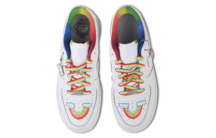 Shop 【定制球鞋】 Nike Air Force 1 Low 婚鞋 兔年主題 彩虹漸變主題 手繪浸染推薦 低幫 板鞋 女款 白紅藍