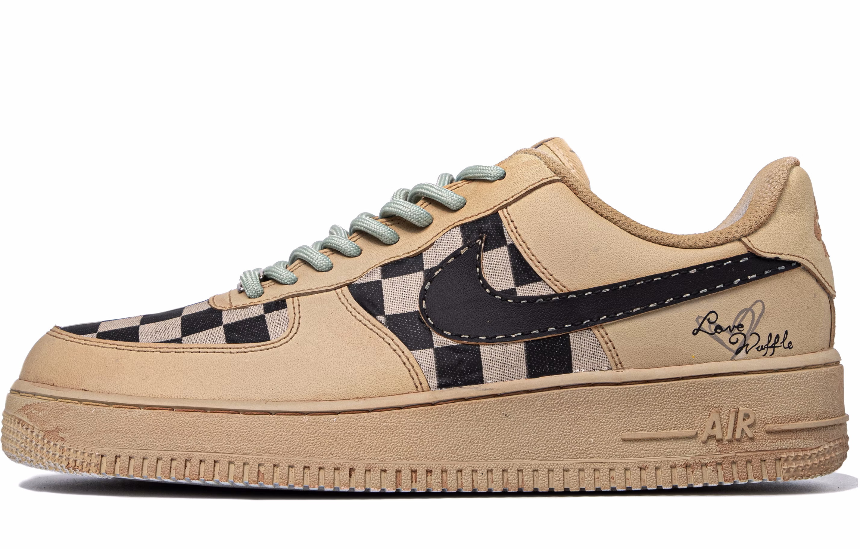 custom-shoes-women-nike-air-force-1-low-da-vinci-custom-vintage-waffle-heart-cream-brown