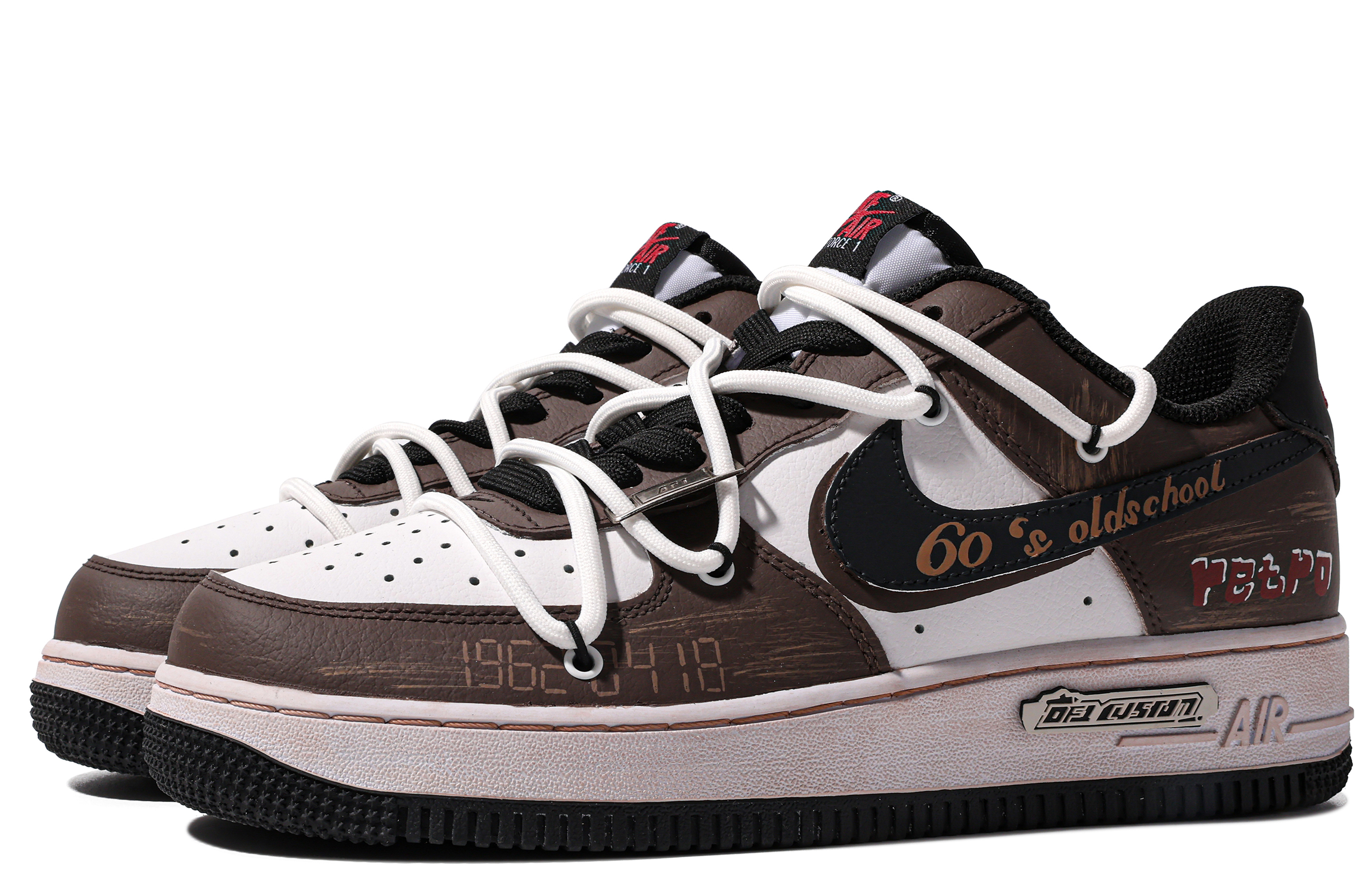 Lookbook (W) [Kasut Custom] Nike Air Force 1 Rendah 'Coklat-Emas-Putih-Hitam Da Vinci' DV1331-100(TeamM-女款美式60’s-BOX)